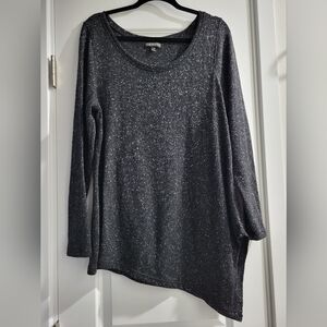 Lane Bryant Black Speckled Knit Long Sleeve Asymmetrical Tunic Top